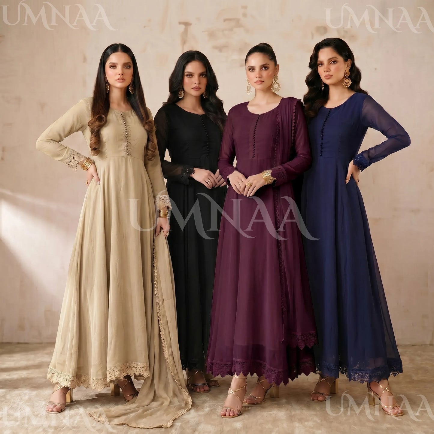 UA-204 Luxury Embroidered Chiffon Frock Collection 3 Pc | Ready to Wear | Umnaa