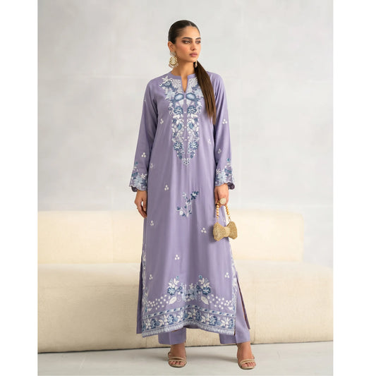 UTT-22 Embroidered Viscose Linen Kaftan Style 2 Piece Co Ord Set Collection by Traditional Thread