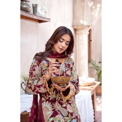 UA-225 Trendy Indian Armani Silk 3 Piece Suit by Umnaa | Embroidered Kameez with Shamoos Silk Shararah & Apple Silk Dupatta | Festive & Party Wear