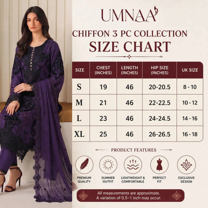 UA-296 Embroidered Chiffon 3 Pc Collection | Umnaa