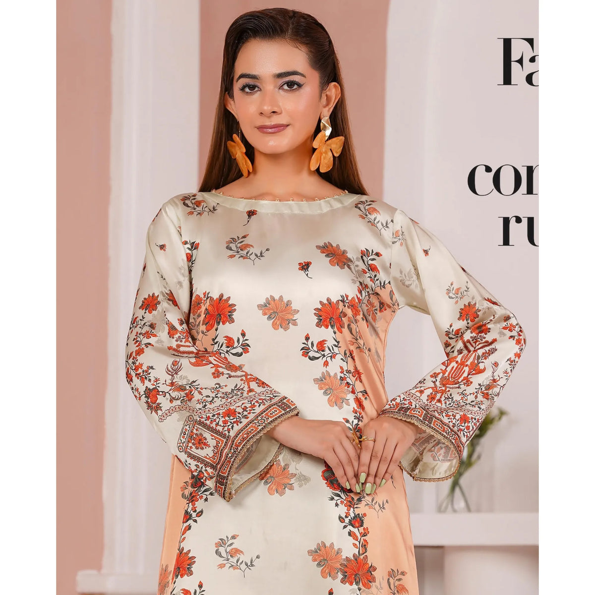 UA-312 Printed Shamooz Silk Printed Kaftan Style Co-Ord Set| Umnaa