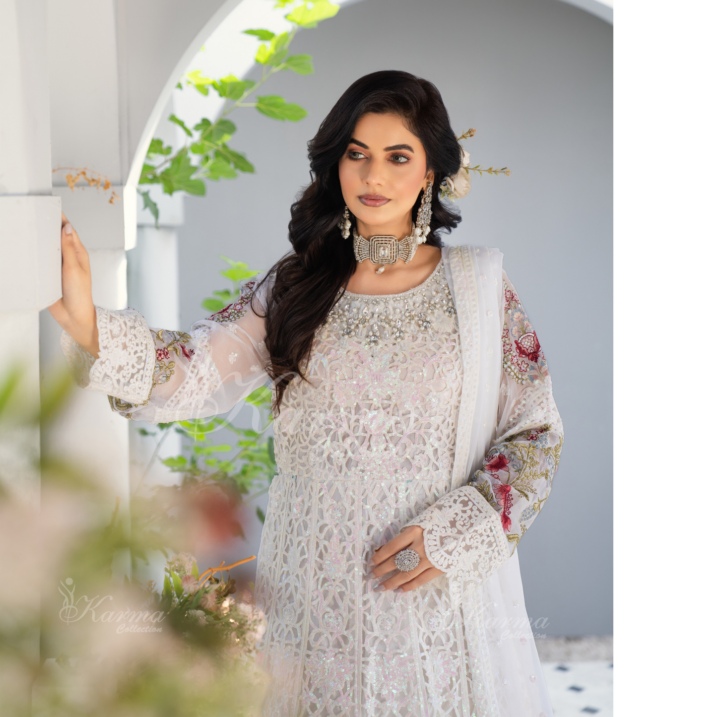 Luxury Embroidered Chiffon long Maxi with chiffon duppata  | Wedding Collection | karma Collection | UMKC01101
