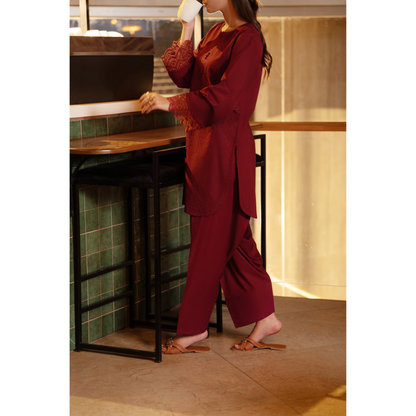 UCA-18 2 Pc Casual Cotton Farshi Shalwar Chikenkari Co-Ords Set | Ready to Wear | Casuallite