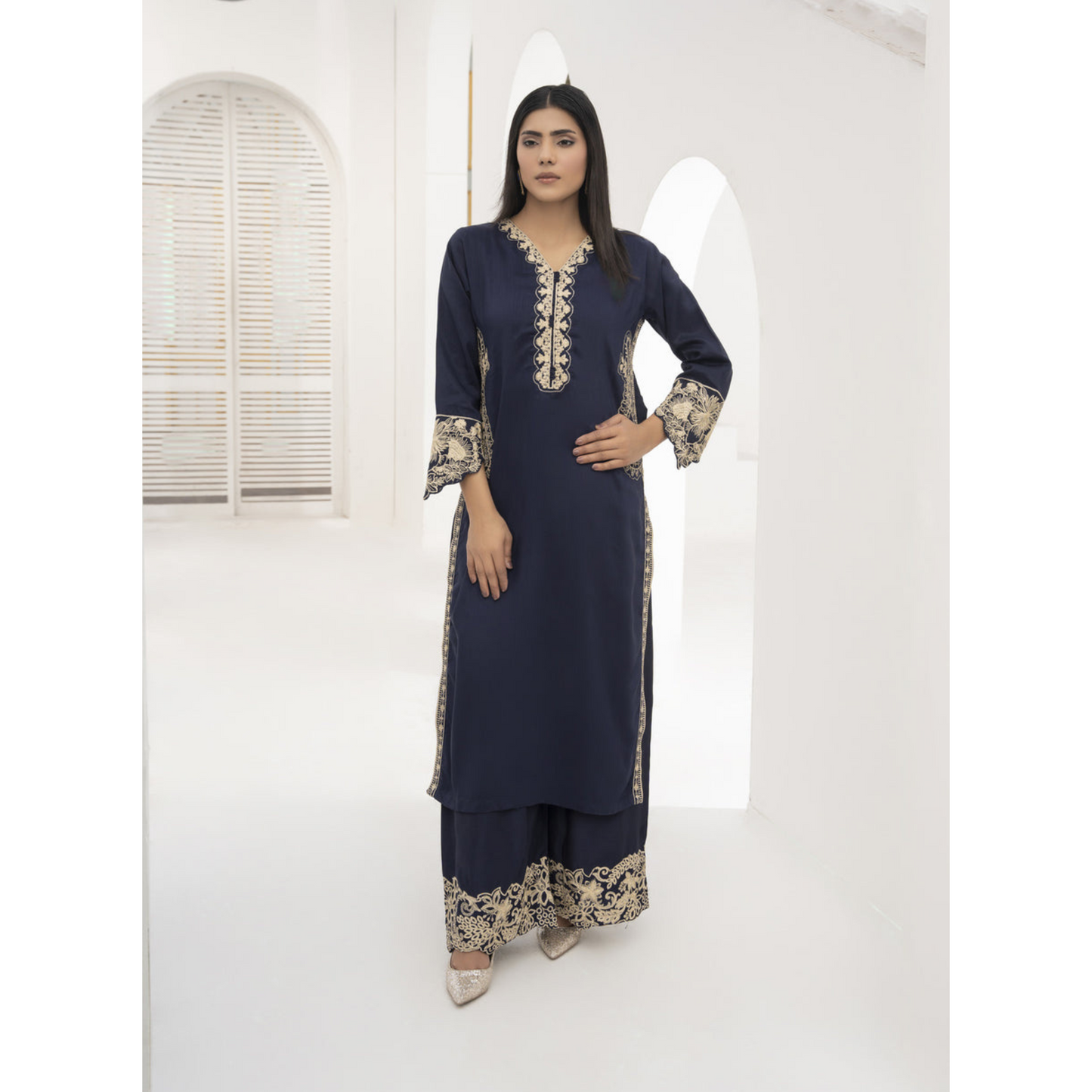 U-71 Embroidered Linen with Pockets 2 Pc Co Ord Set Dress | Ready to wear | UMNAA