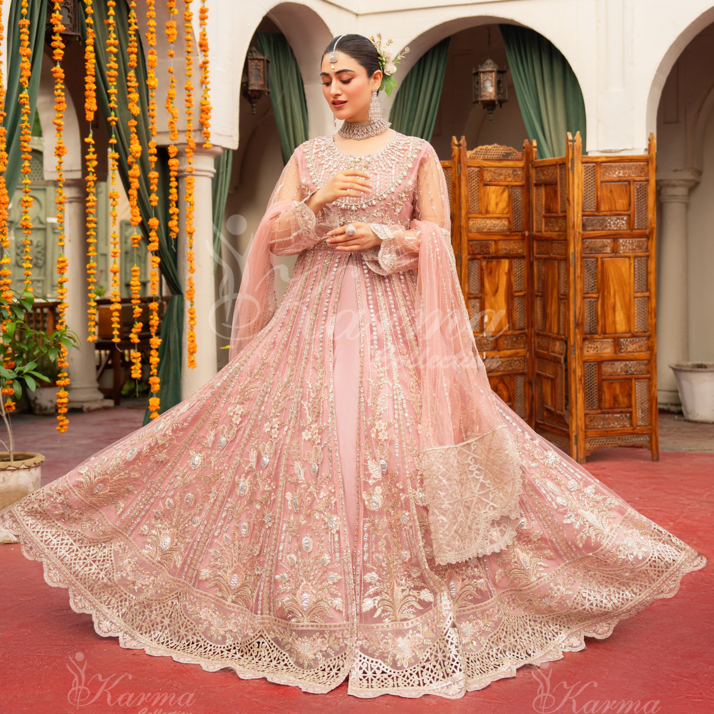Luxury Embroidered soft Net long Maxi | Wedding Collection | karma Collection | UMKC01301