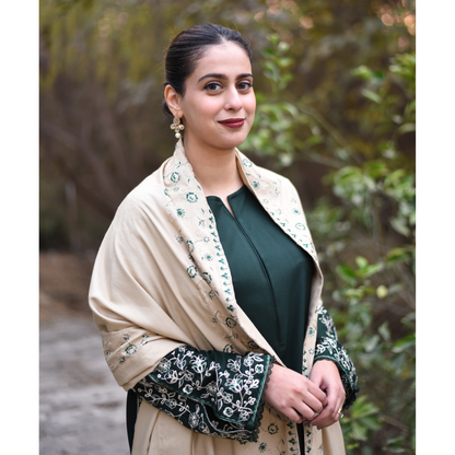 UA-29 3 Pc Embroidered Dhanak Dress with Embroidered Dhanak Shawl Pakistani Dress | UMNAA