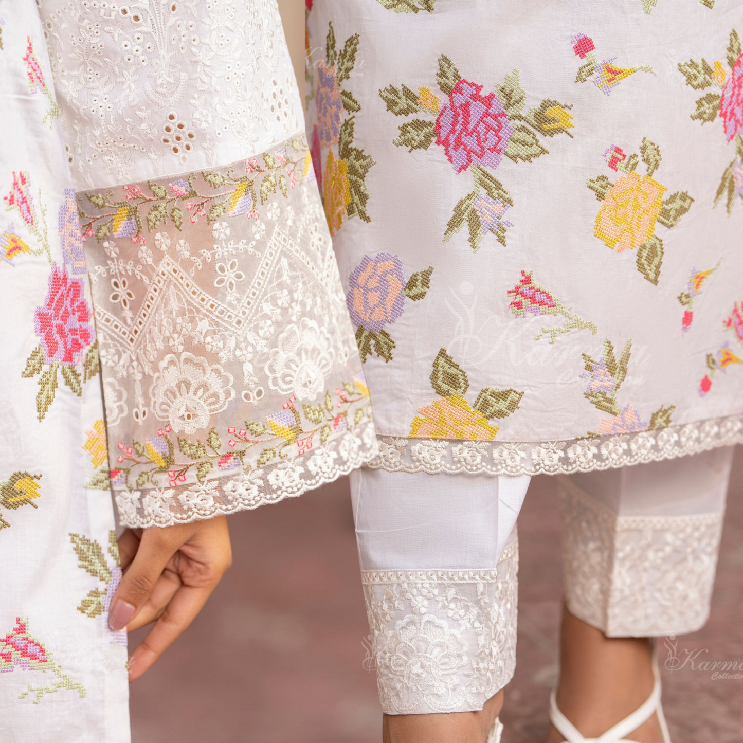 UKC-18 Embroidered Cambric Cotton Ready to Wear 3 Pc - Karma Collection