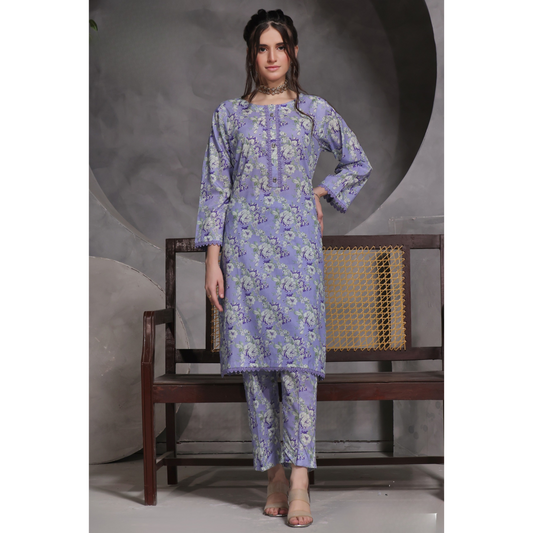 2 Pc Ready to wear Printed Lawn Co-Ords Dress - Saphron