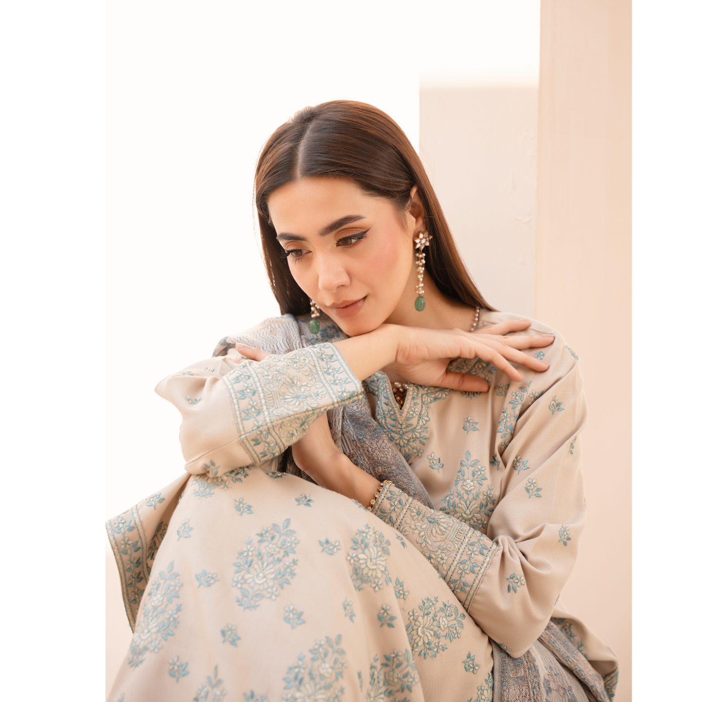 UA-140 Embroidered Dhanak Dress with Pashmina Shawl | Ready to Wear | Asian Clothes