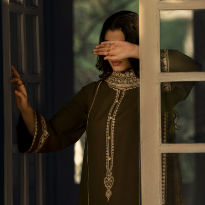 UCA-33 "Shadows" Embroidered Khaddar with Wool Shawl Winter Collection by Casuallite