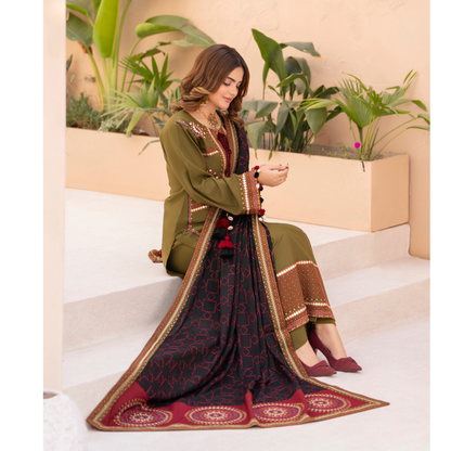 "Mishaal" Khat Edition Luxury Embroidered 3 Piece by Karma Collection