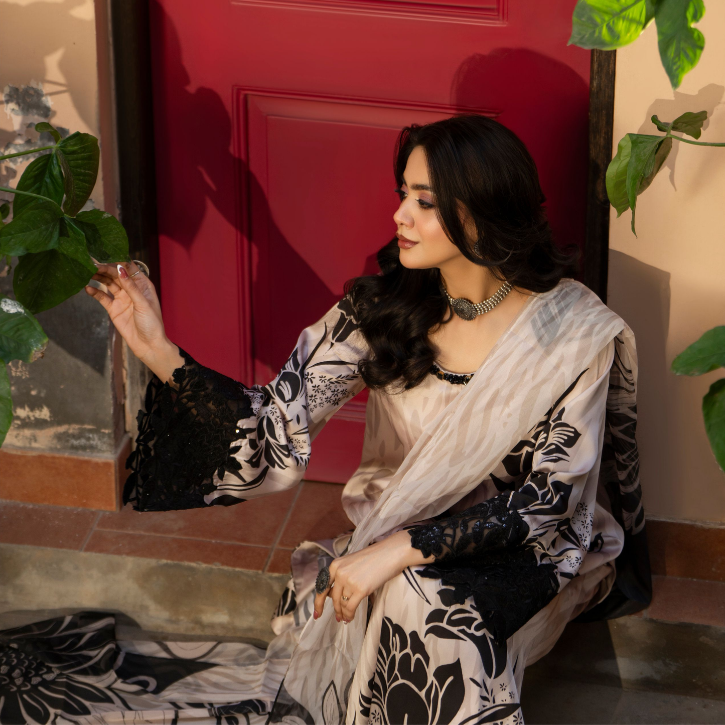 "Eliana" Embroidered Printed Shamooz Silk by Karma Collection | Asian Clothes | Eid