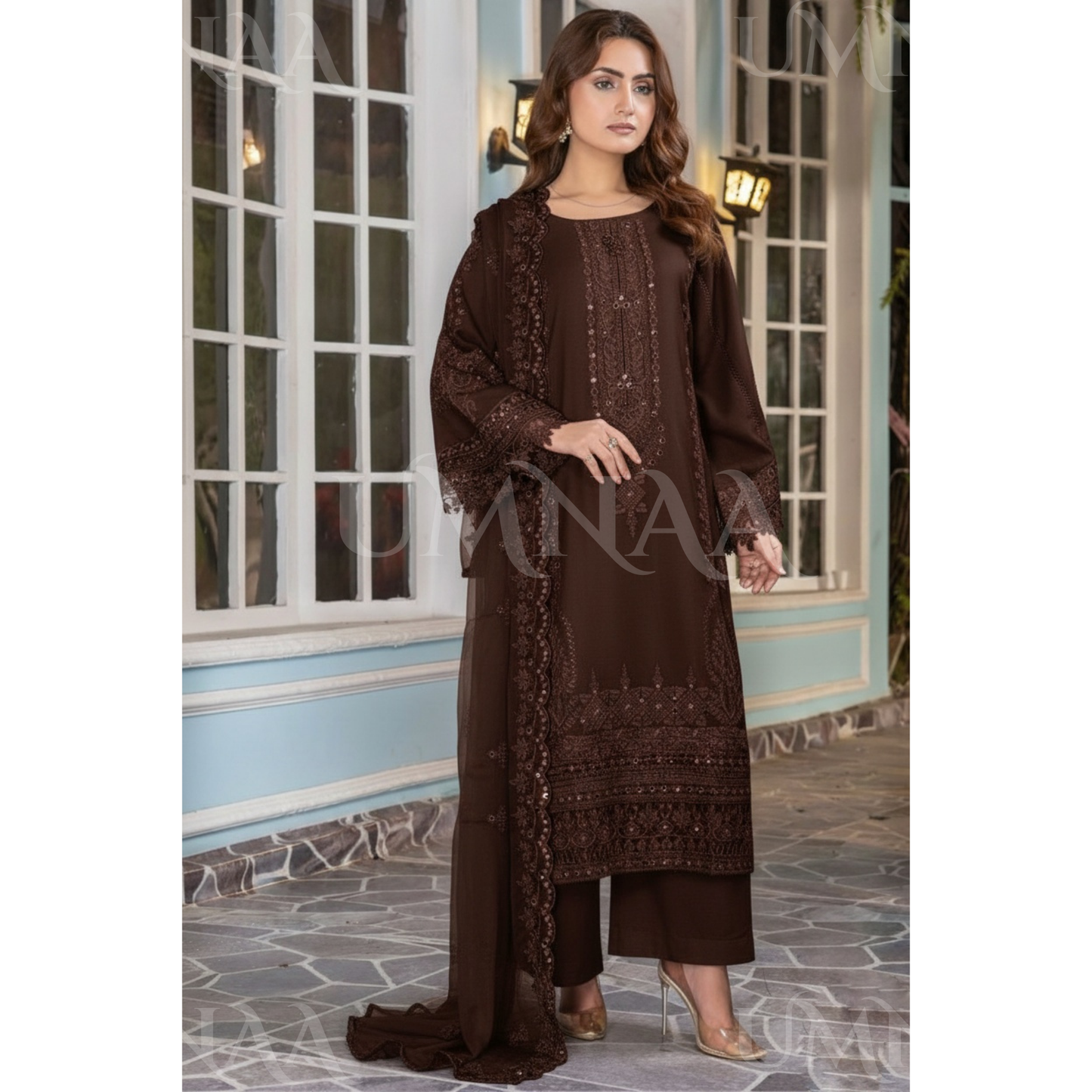 UA-159 Embroidered Dhanak Collection by Umnaa