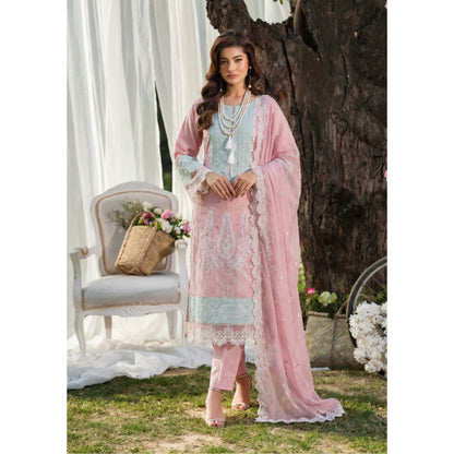 UB-02 3 Pc Embroidered Linen Dress With Embroidered Chiffon Dupatta  By UB