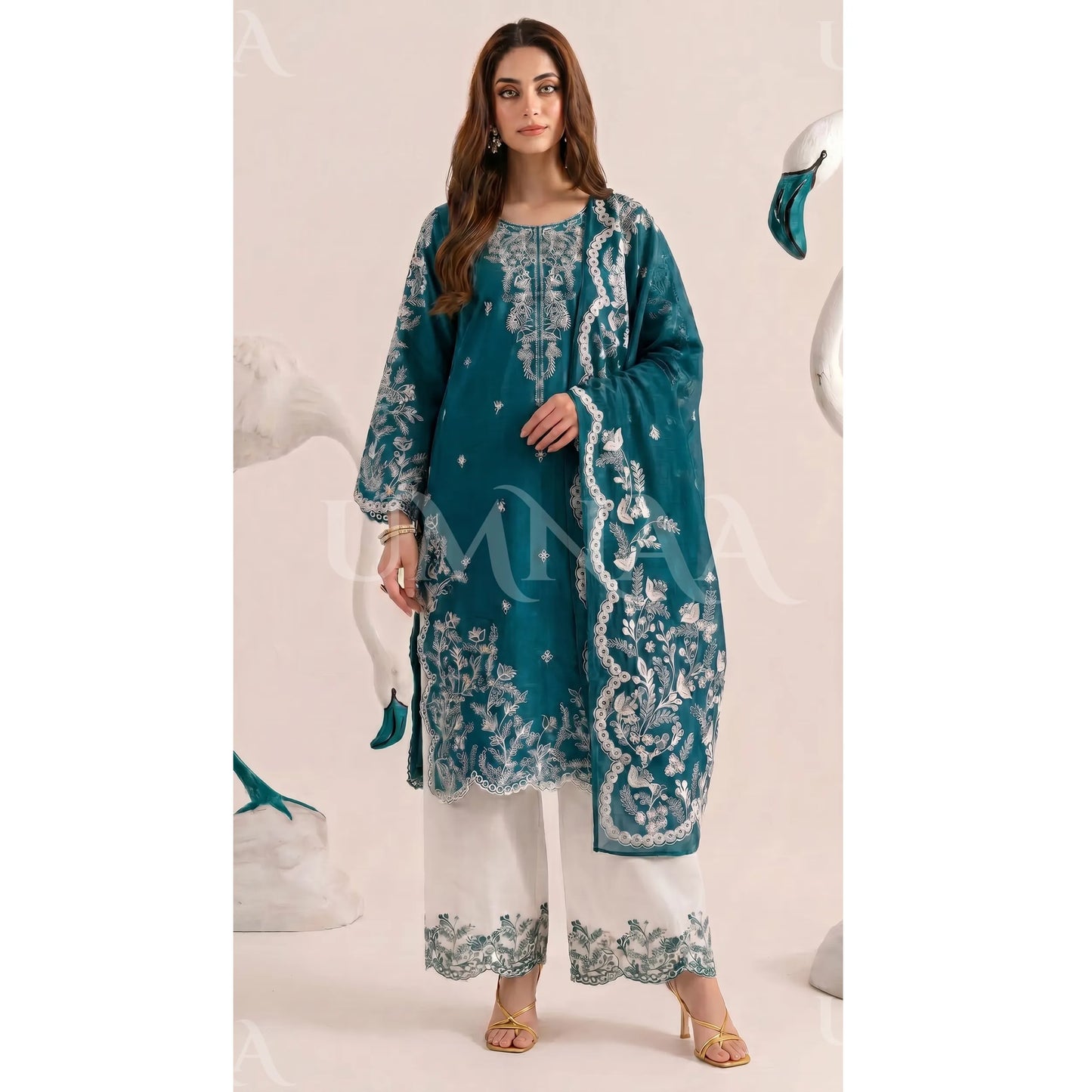 UA-190 Embroidered Cotton Collection 3 Piece | Ready to Wear | Asian clothes