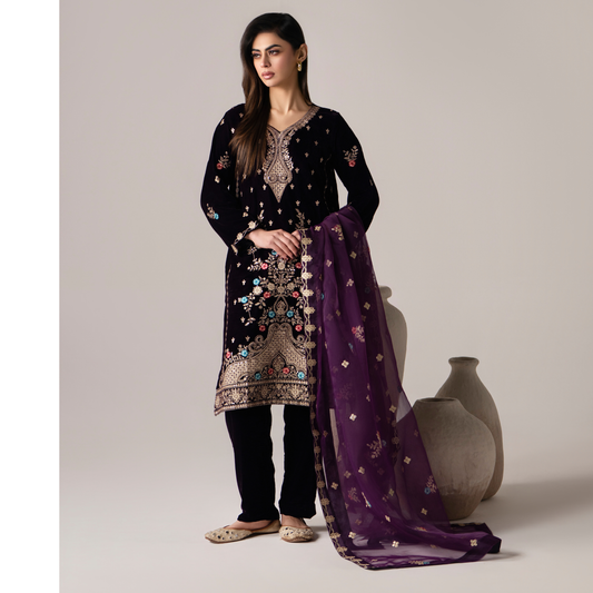 RA-27 Dastan e Eid Embroidered Velvet Collection | Embroidered 3 Piece Festive Ready to Wear by Raniya.h