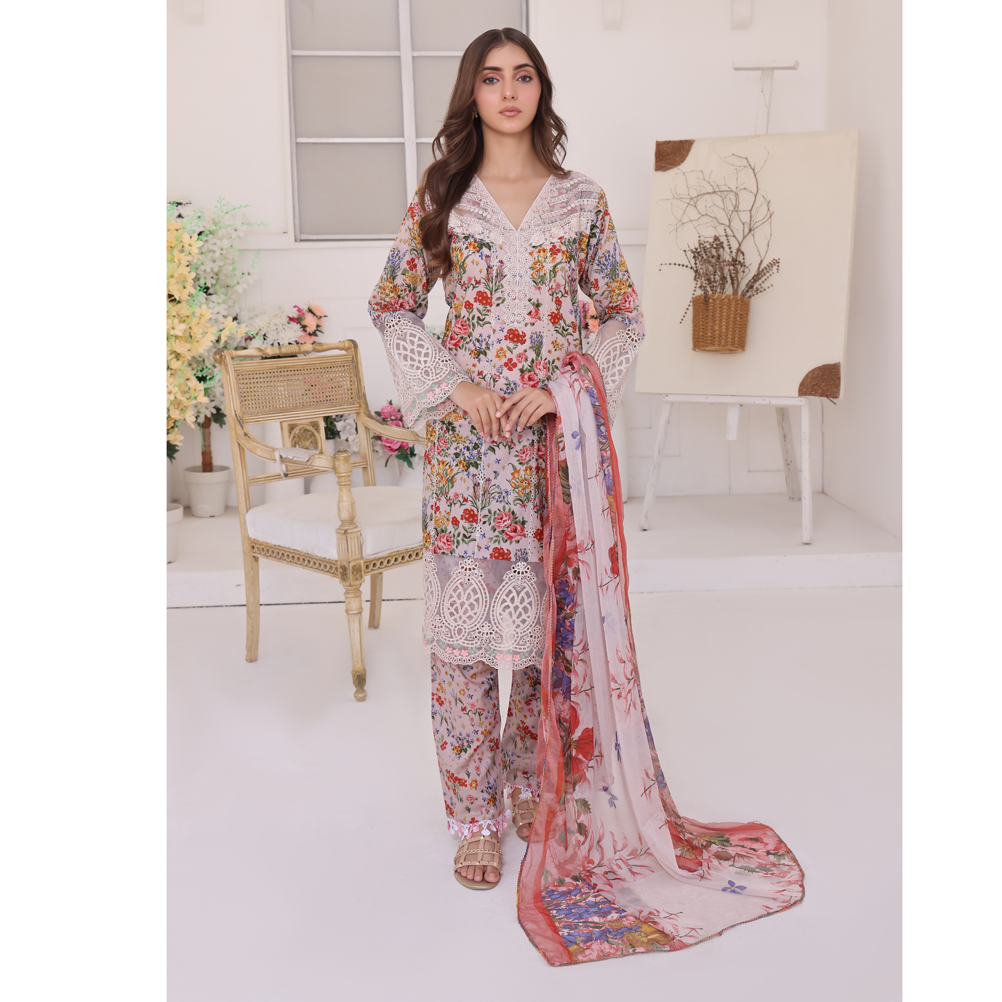UA-94 3 Pc Embroidered Printed Summer Lawn | Ready to Wear | Umnaa
