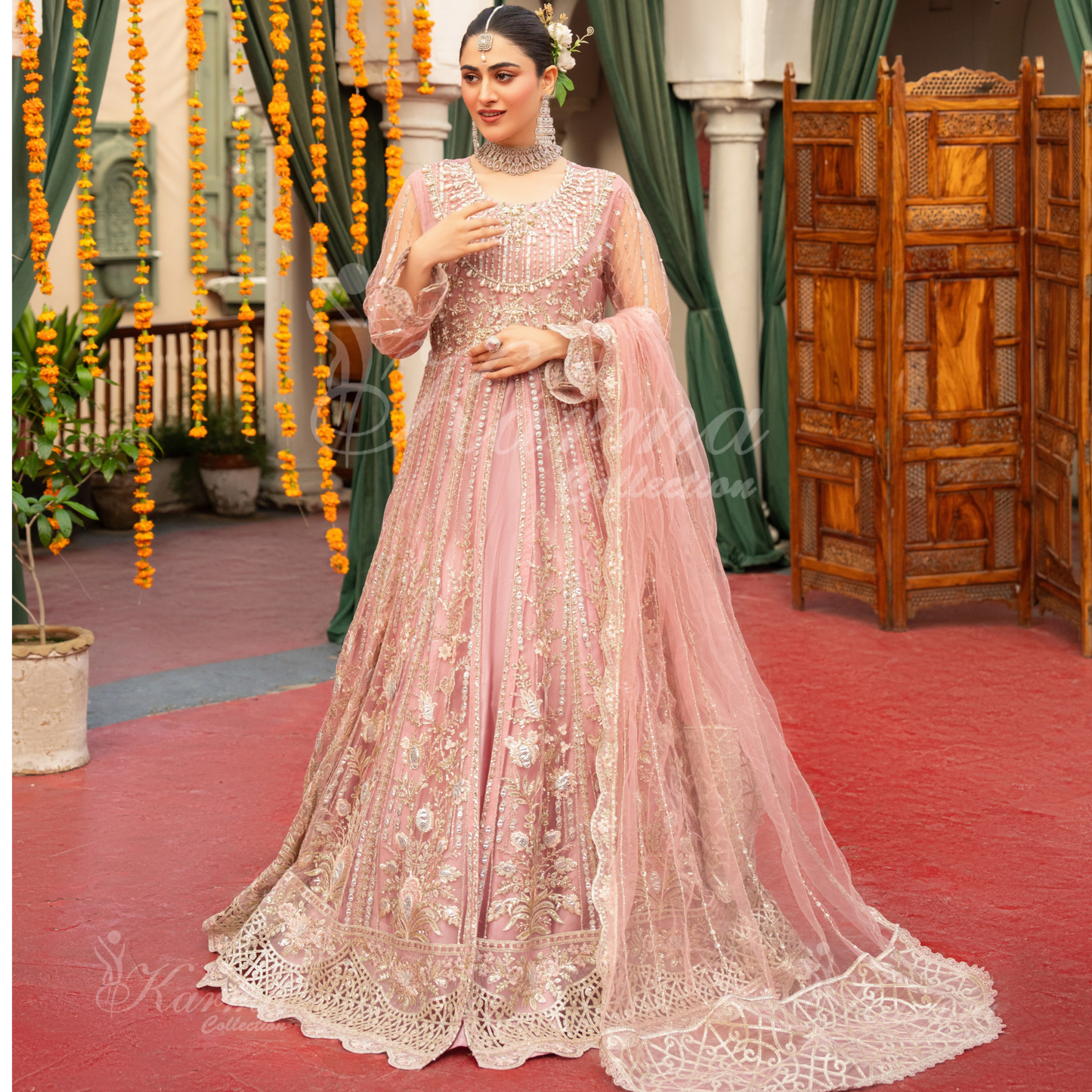 Luxury Embroidered soft Net long Maxi | Wedding Collection | karma Collection | UMKC01301