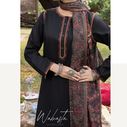 (Black) Embroidered Farshi shalwar Cotton 3 Pc Ready to Wear by Casuallite