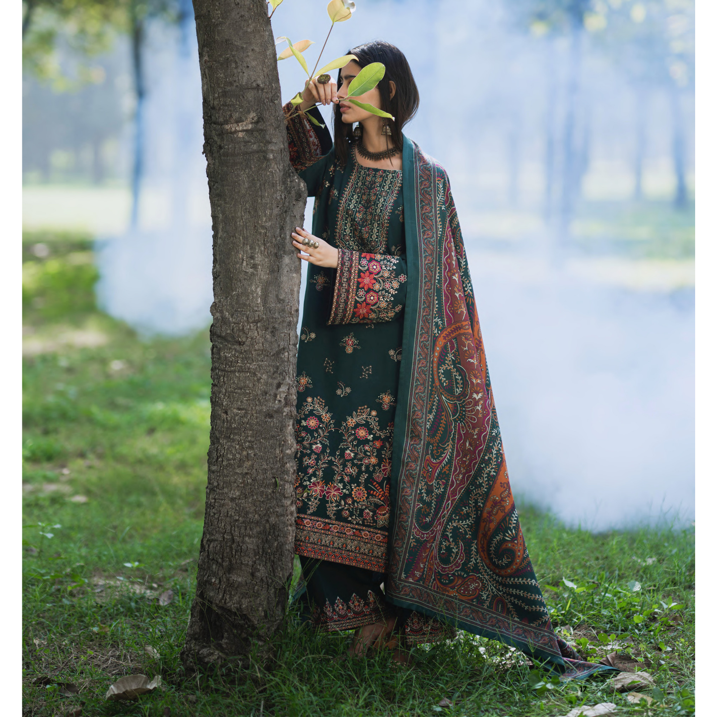 UCA-31 Embroidered Dhanak with Pashmina Shawl Winter Collection by Casuallite