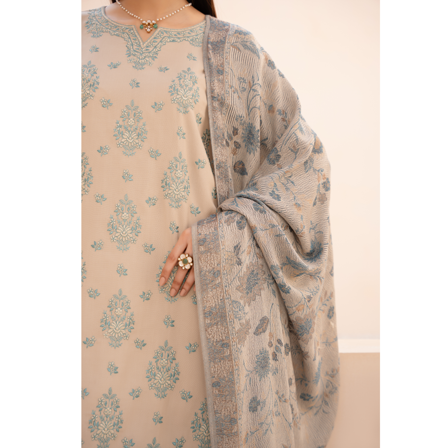 UA-140 Embroidered Dhanak Dress with Pashmina Shawl | Ready to Wear | Asian Clothes