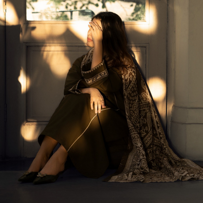 UCA-33 "Shadows" Embroidered Khaddar with Wool Shawl Winter Collection by Casuallite