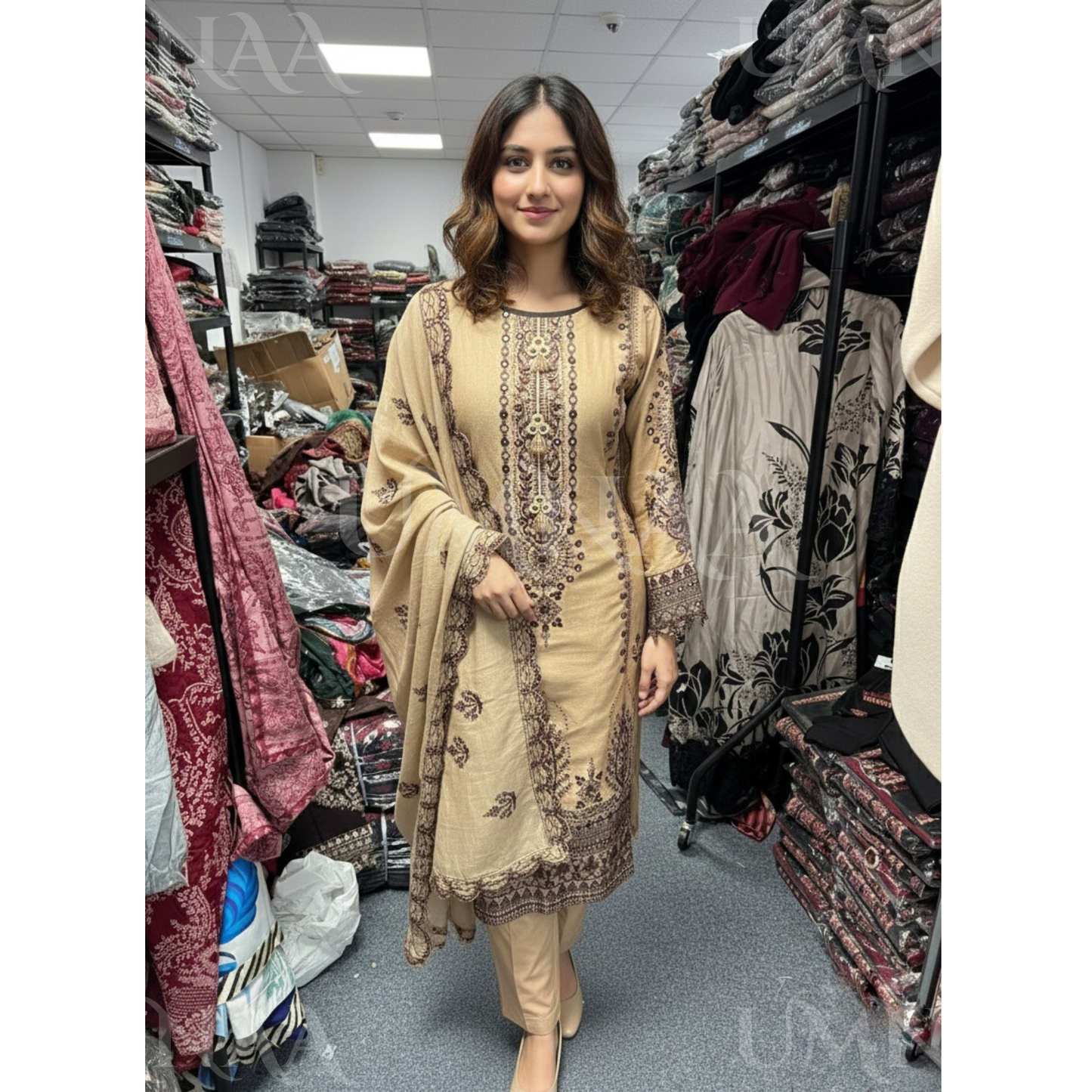 UA-159 Embroidered Dhanak Collection by Umnaa