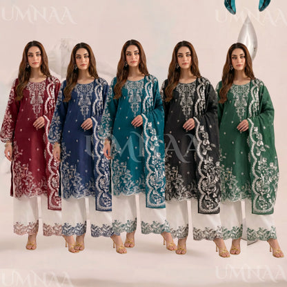 UA-190 Embroidered Cotton Collection 3 Piece | Ready to Wear | Asian clothes