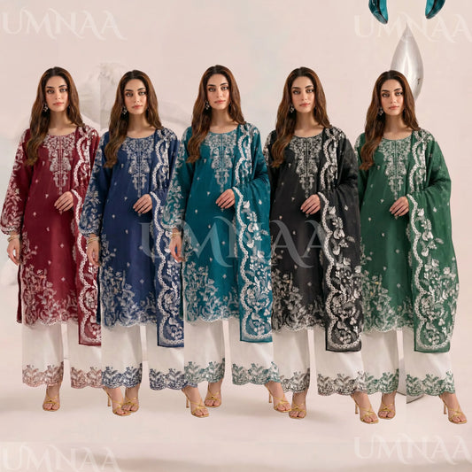 UA-190 Embroidered Cotton Collection 3 Piece | Ready to Wear | Asian clothes
