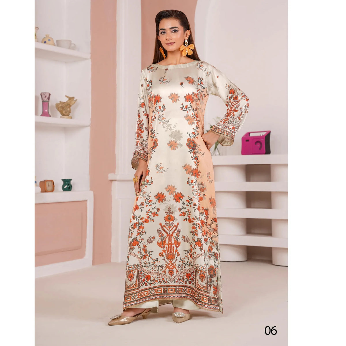 UA-312 Printed Shamooz Silk Printed Kaftan Style Co-Ord Set| Umnaa