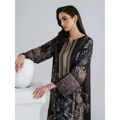 UAL-08 Printed Silk Kaftan with Trouser 2 Pc Set | Ally's