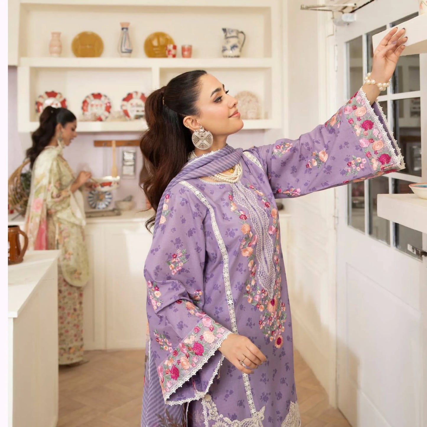 "Gulmahar" Embroidered Lawn Farshi Shalwar Collection by karma Collection