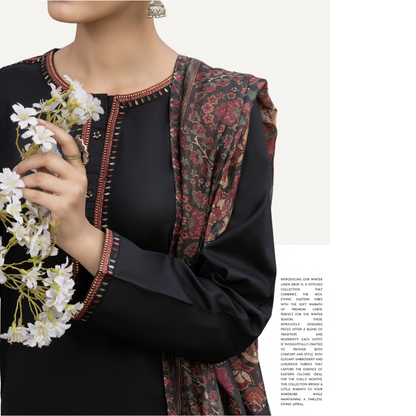 (Black) Embroidered Farshi shalwar Cotton 3 Pc Ready to Wear by Casuallite