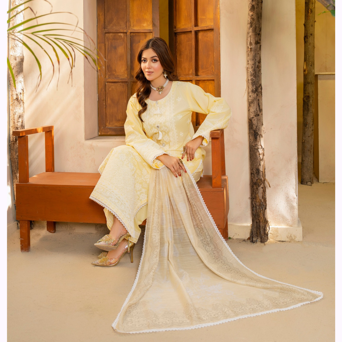 KC-1442 Embroidered Chikankari Cambric Cotton Dress Ready to Wear 3 Pc - Karma Collection