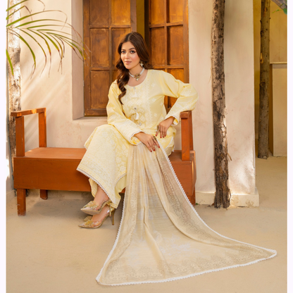 KC-1442 Embroidered Chikankari Cambric Cotton Dress Ready to Wear 3 Pc - Karma Collection