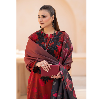 RA-24 Embroidered Printed Dhanak dress with Wool Shawl  by Raniya.h