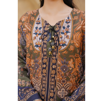 UA-157 Printed Slub Khaddar Kaftan Co-Ord Set | Winter 2 Piece Outfit