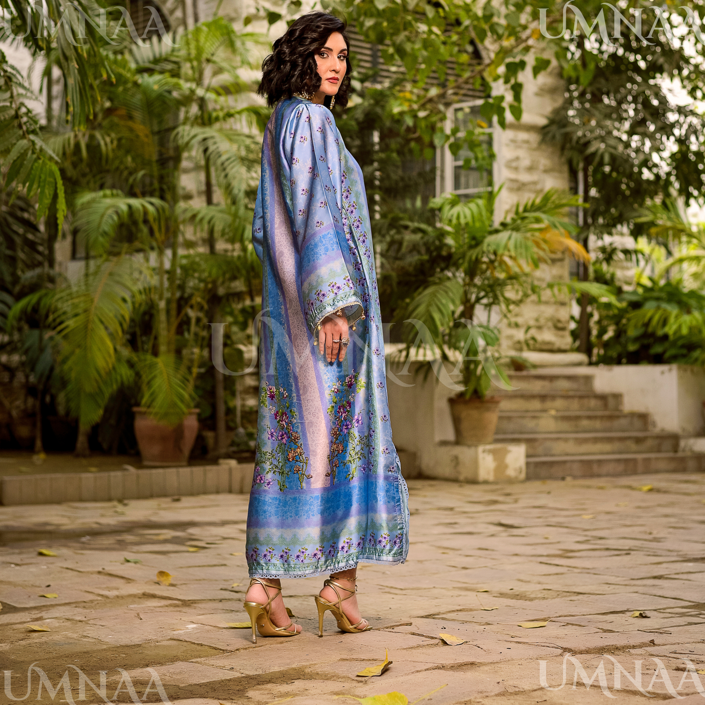 UA-160 Printed Silk kaftan Style long Maxi 1 PC  | Ready to wear | Umnaa