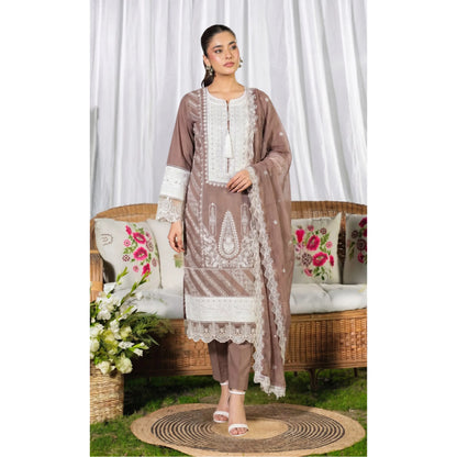 UB-02 3 Pc Embroidered Linen Dress With Embroidered Chiffon Dupatta  By UB