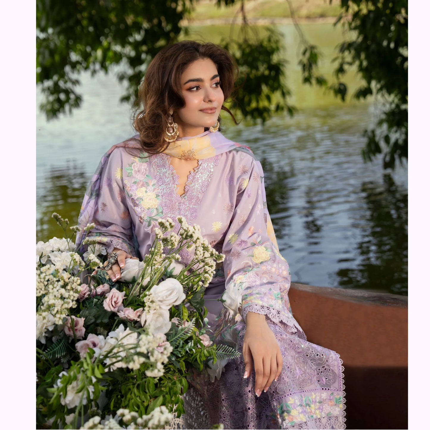 KC-1573 "Sunheri" Embroidered Festive Cambric Cotton Collection by Karma Collection