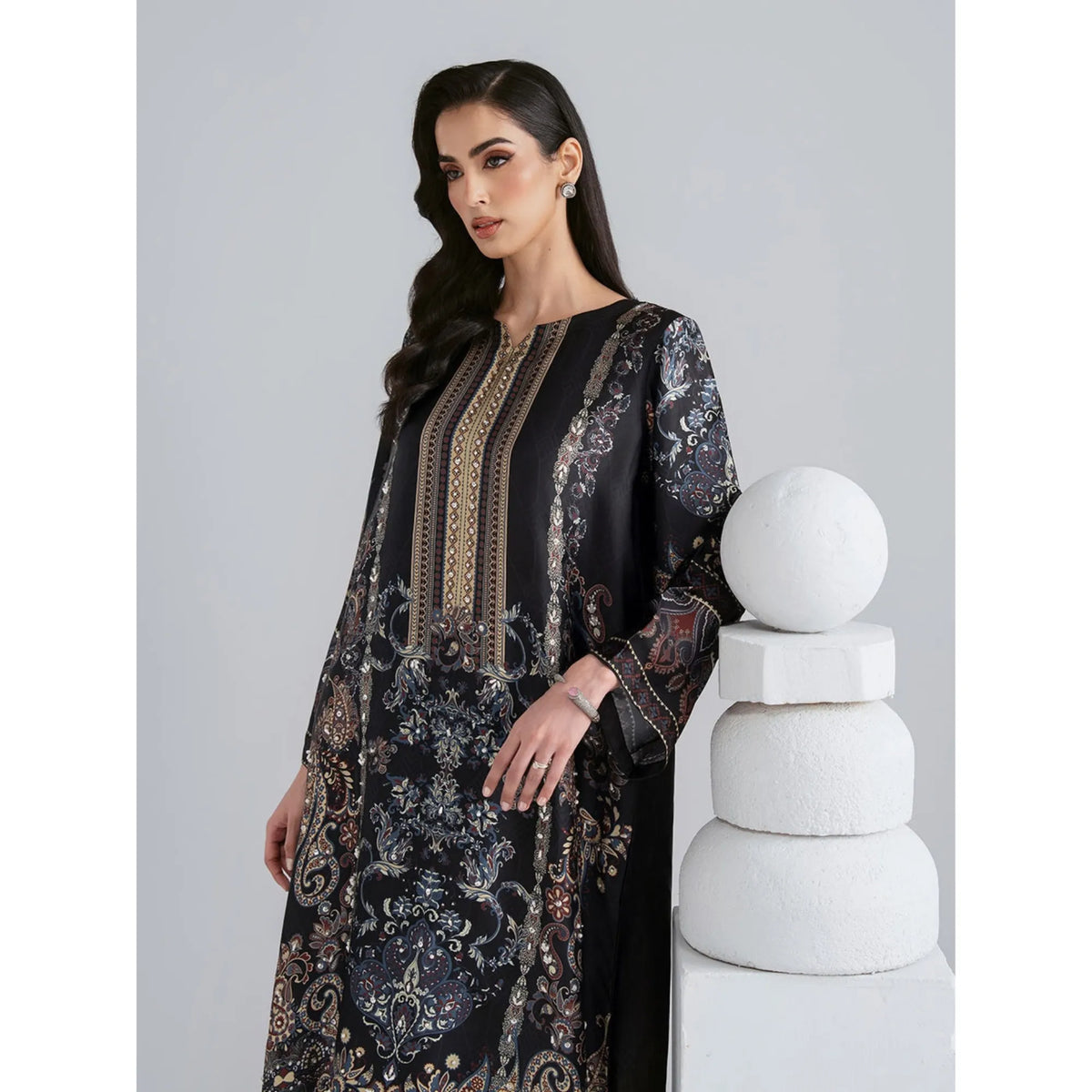 UAL-08 Printed Silk Kaftan with Trouser 2 Pc Set | Ally's