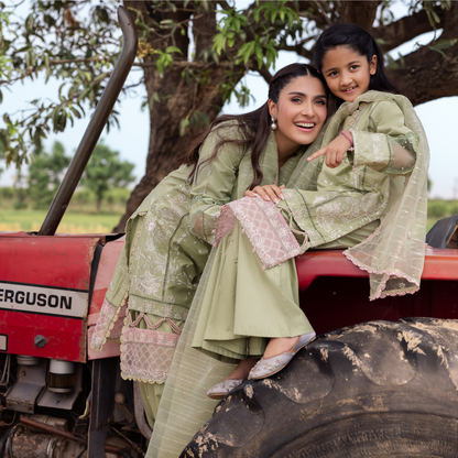 UAL-105 Luxury Festive Lawn Embroidered Mother–Daughter Matching Outfit Set by ALLY'S
