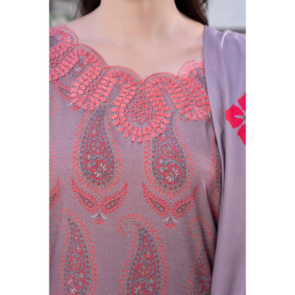 3 Pc Embroidered Printed Dress with Dhanak Wool Shawl | Winter Collection | Raniya.h | UMRAH0503