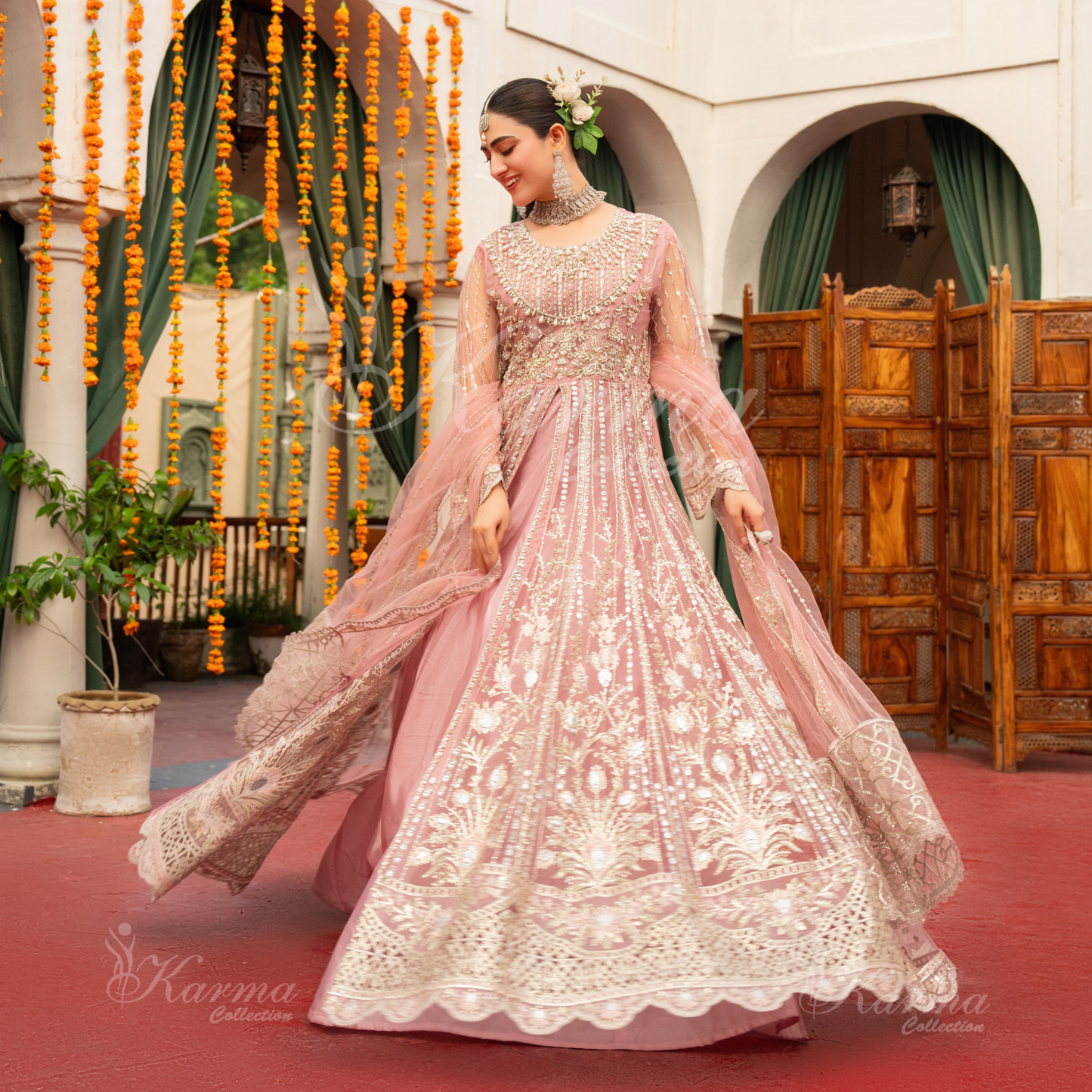 Luxury Embroidered soft Net long Maxi | Wedding Collection | karma Collection | UMKC01301