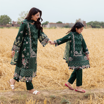 UAL-105 Luxury Festive Lawn Embroidered Mother–Daughter Matching Outfit Set by ALLY'S