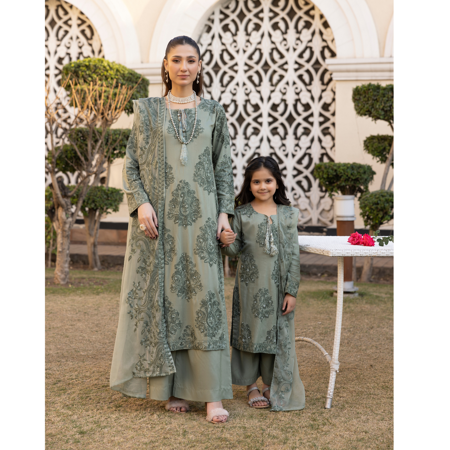 UMS-15 3 Pc Mother & Daughter Luxury Linen Eid Collection by Simrans