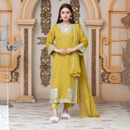 UA-54 3Pc Luxury Embroidered Chiffon Dress with Chiffon Dupatta 3 Pc |Ready to Wear| Umnaa