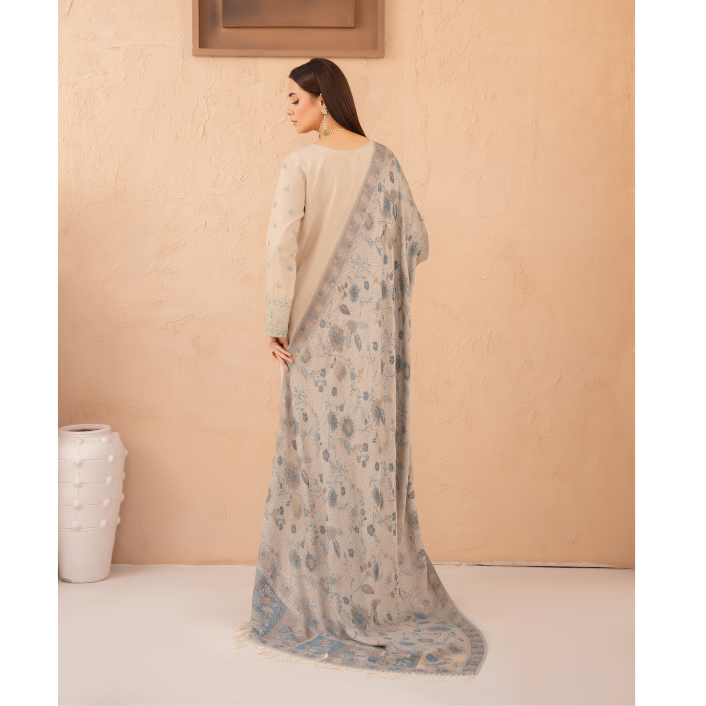 UA-140 Embroidered Dhanak Dress with Pashmina Shawl | Ready to Wear | Asian Clothes