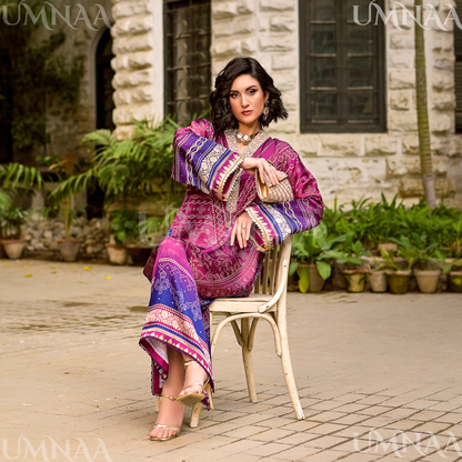 UA-160 Printed Silk kaftan Style long Maxi 1 PC  | Ready to wear | Umnaa