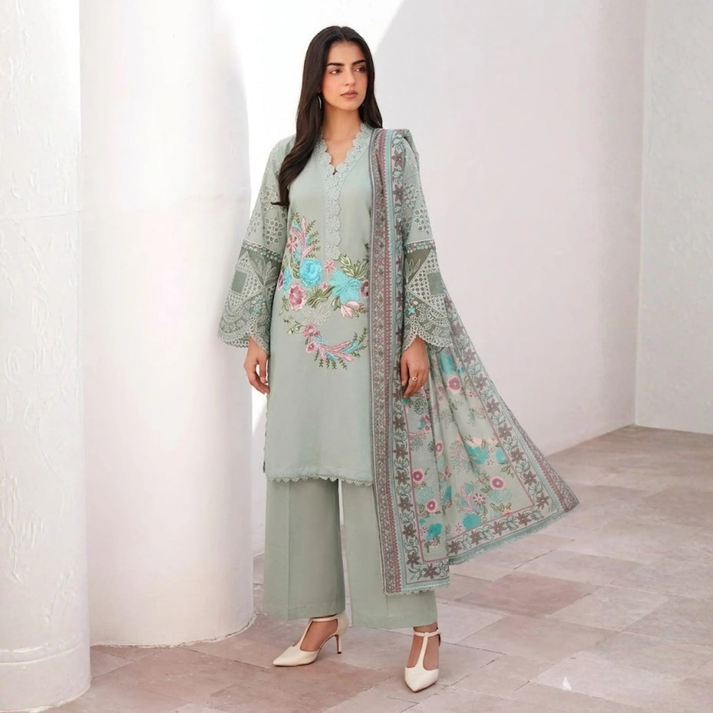 UA-186 Embroidered Cotton 3-Piece Collection | Ready to Wear Asian clothes